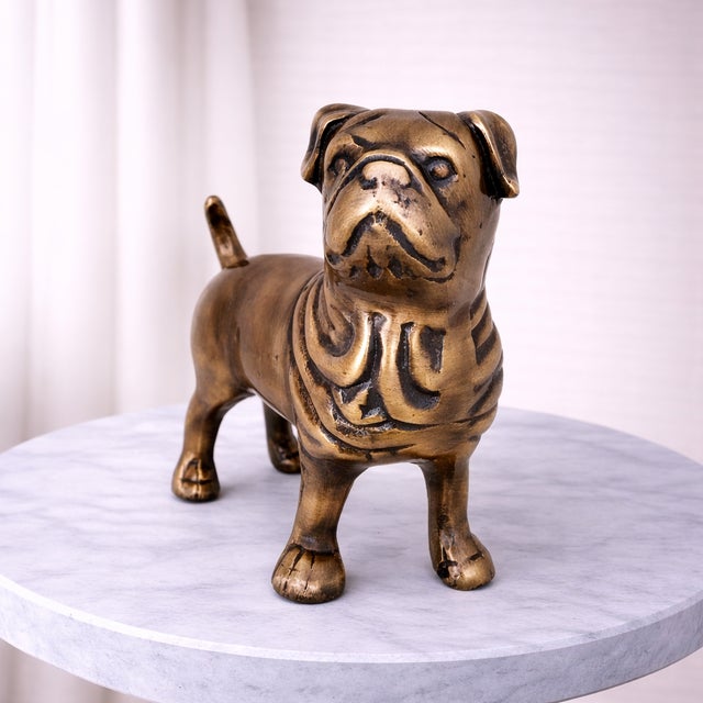 Modern Antique Brass Finish Metal Pug Dog Sculptures For Sale - Image 3 of 10