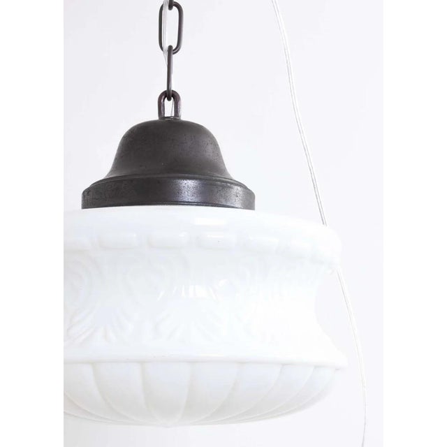 Schoolhouse Style Light Fixture, Opaline Glass, Antique 1930s-1940s For Sale - Image 4 of 6