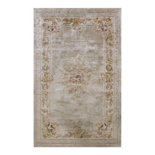 1980s Light Gray Floral Vintage Chinese Silk Rug 3' X 5'2" Handknotted Wool Carpet For Sale