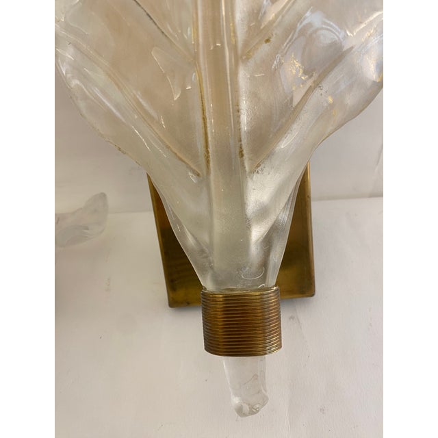 Glass Leaf Wall Lights with Gold and Brass Inclusions, 1940s, Set of 3 For Sale - Image 4 of 7