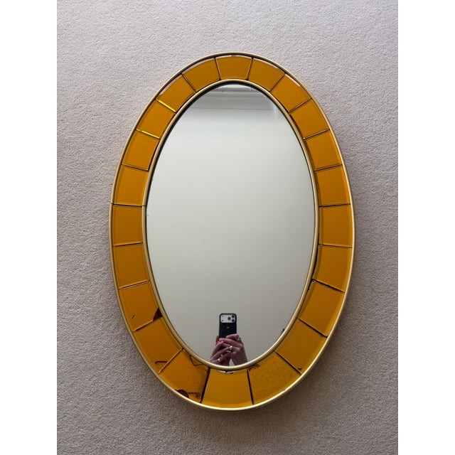 Mid 20th Century Oval Gold Hand-Cut Beveled Glass Mirror Model 2727 by Cristal Art For Sale - Image 12 of 17