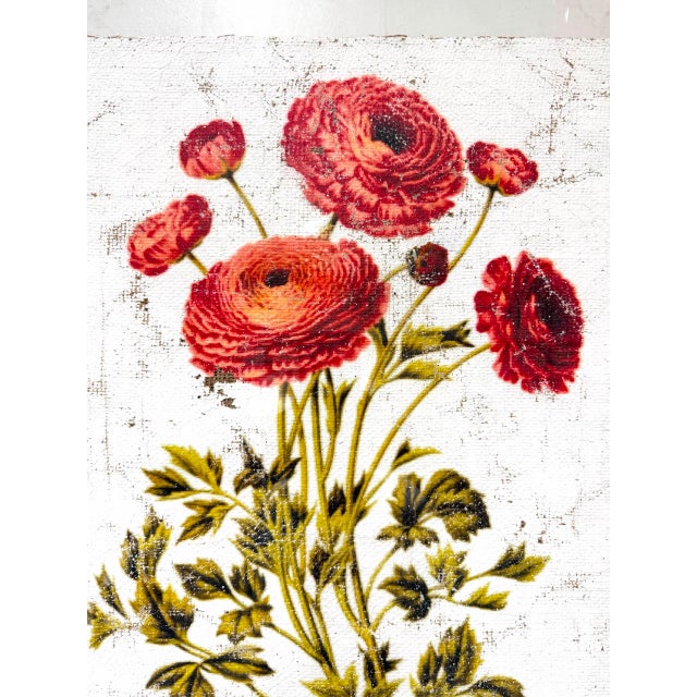 Paint Persian Buttercup - Hand Textured Red Flowers For Sale - Image 7 of 10