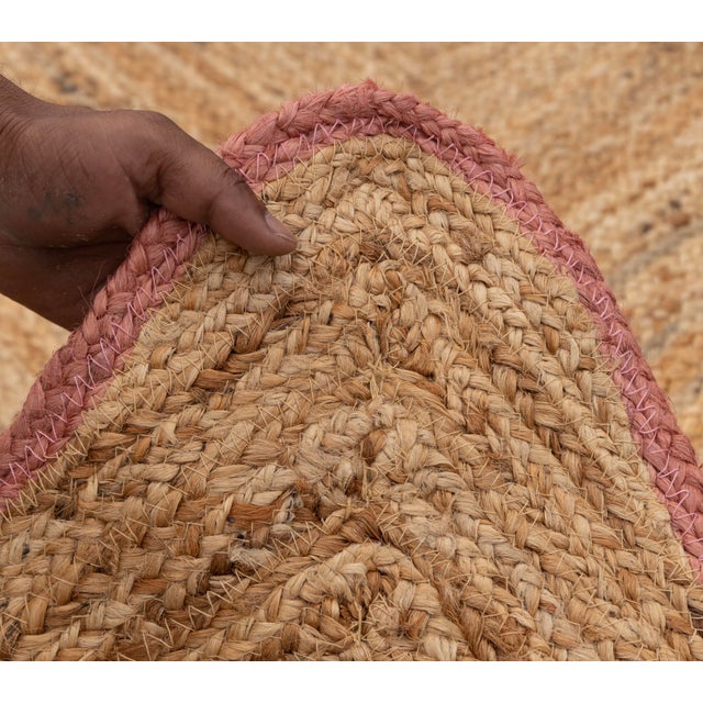 2.6x12Ft. Pink Wave Scallop Edge Jute Rug For Sale - Image 9 of 12