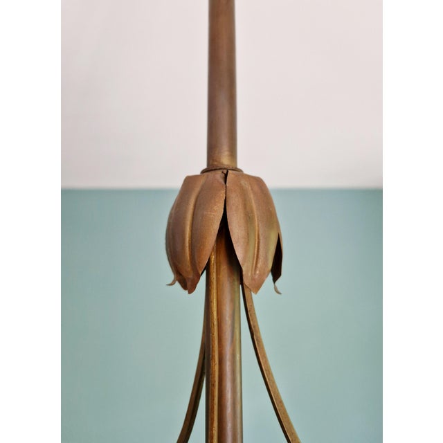 Antique Art Nouveau Chandelier in Brass and Scalloped Frosted Glass, 1890s For Sale - Image 11 of 16