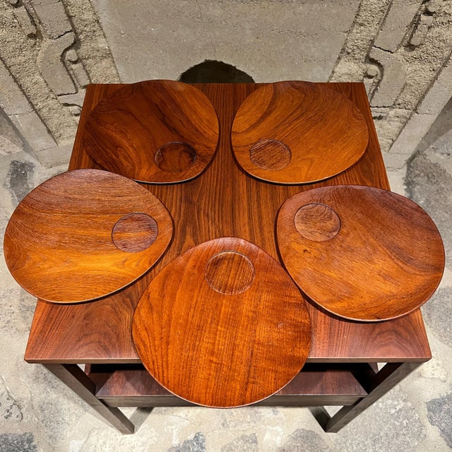 1960s Teakwood Snack Plates Lunning Inc Denmark- Set of 5 For Sale - Image 12 of 18