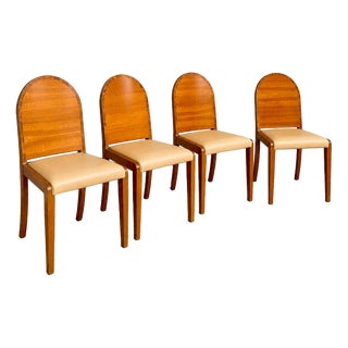 Art Deco Burr Walnut Dining Chairs with Cream Upholstered Seats, 1930s, Set of 4 For Sale