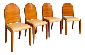 Art Deco Burr Walnut Dining Chairs with Cream Upholstered Seats, 1930s, Set of 4