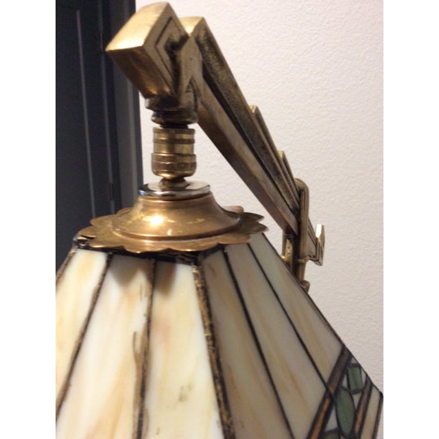 Antique 1920 - 1930 Art Deco Jadeite Cast Iron Floor Lamp With Shade For Sale - Image 10 of 13