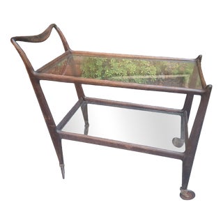 Wooden Trolley with Glass Shelves and Wheels from de Baggis, 1950s For Sale