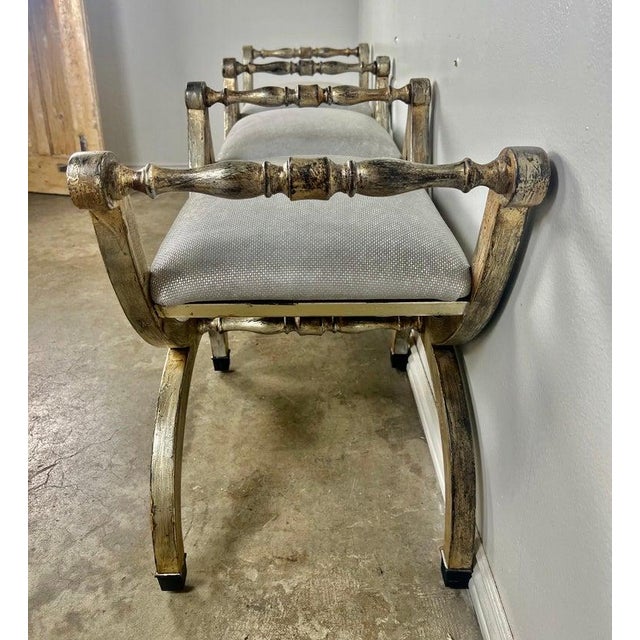 Silvered Carved Wood Curule-Form Bench, Europe, Early 20th Century For Sale - Image 10 of 18