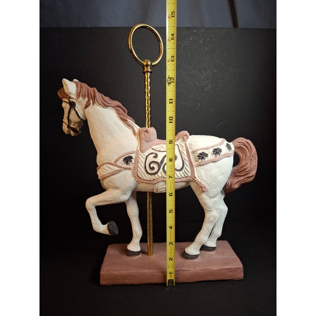 Contemporary Vintage 1983 Austin Sculpture Carousel Horse Durastone Statue Brass Pole Ring Base 15" For Sale - Image 3 of 14