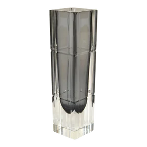 1960s Sommerso Alessandro Mandruzzato Style Blown Cut Glass Vase Smoked & Clear Glass