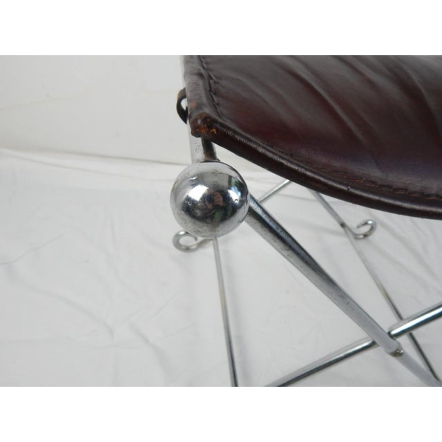 Italian Modern Chrome & Leather Curule Window Seat For Sale - Image 11 of 12