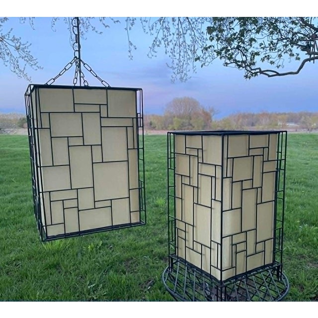 Beige 1950s Mid-Century Modern Geometric Pendant Light and Table Light Set ~ in the Style of Piet Mondrian For Sale - Image 8 of 12