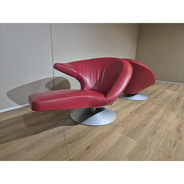 Set of Parabolica Armchairs in Red Leather from Leolux For Sale - Image 16 of 18