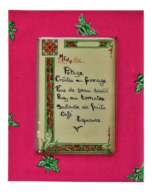 1920's Paris Restaurant Menu With Lilly Pulitzer Pink & Lime Frame"