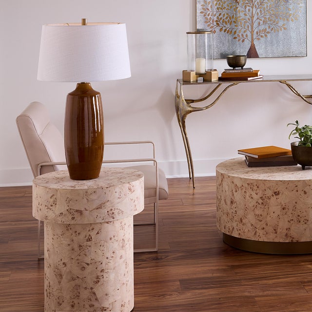 Configuration Side Table, Bleached Burl Wood Artisans mosaic small pieces of lightly finished burl wood veneer together to...