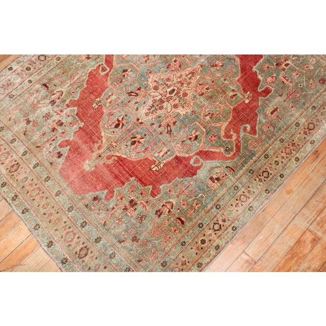 Textile Red Persian Antique Zabihi Collection Bidjar Accent Square Small Rug For Sale - Image 7 of 10