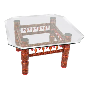 Rajasthani Red Coffee Table With Glass Top, India