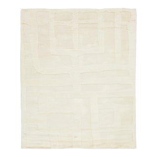 Room Size Comtemporary Natural Moroccan Style Wool Rug Handmade in Ivory For Sale