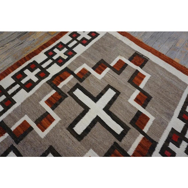 Textile 1920s Gray Geometric Antique American Navajo Carpet 4' X 5'9" Flatweave Wool Rug For Sale - Image 7 of 15