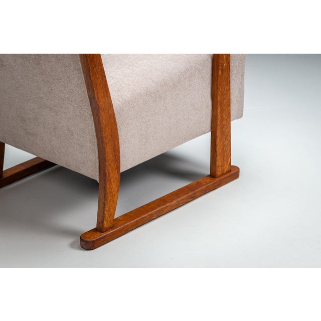 Oak Armchair with Curved Armrests, 1940s For Sale - Image 15 of 17
