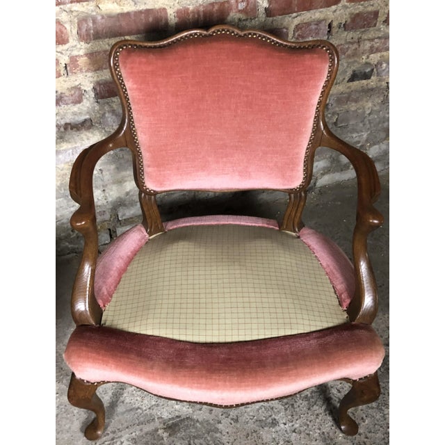 Set of Mid-Century English Oak and Pink Velvet Lounge Chairs For Sale - Image 11 of 13