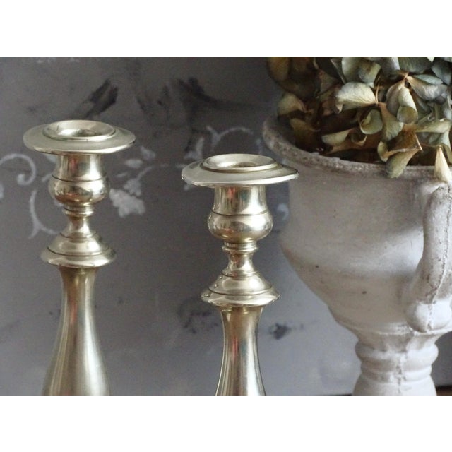 Silver 1870s Pair Antique Bmf Candlesticks Nickel Silver For Sale - Image 8 of 12