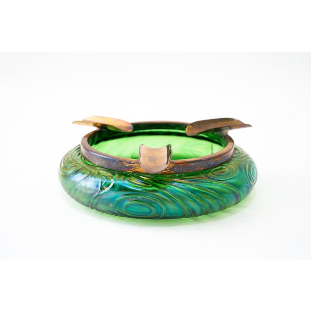 Antique Art Nouveau Bohemian Czech Kralik Green Iridescent Glass Ashtray, 1908 For Sale - Image 9 of 9
