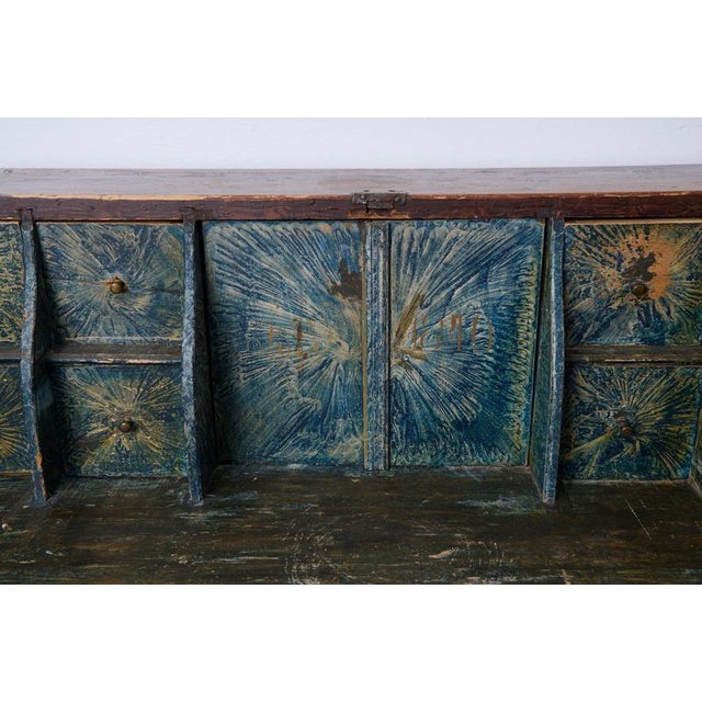 Blue Folk Art Secretaire in Mahogany For Sale - Image 8 of 16