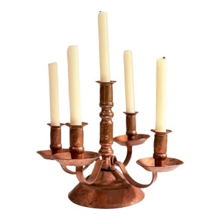 Vintage Mexican Hammered Copper 5-Arm Candelabra — Santa Clara Del Cobre Style, 1950s–60s Folk Art For Sale