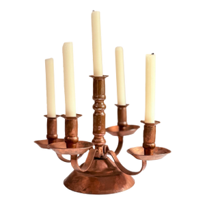 Vintage Mexican Hammered Copper 5-Arm Candelabra — Santa Clara Del Cobre Style, 1950s–60s Folk Art