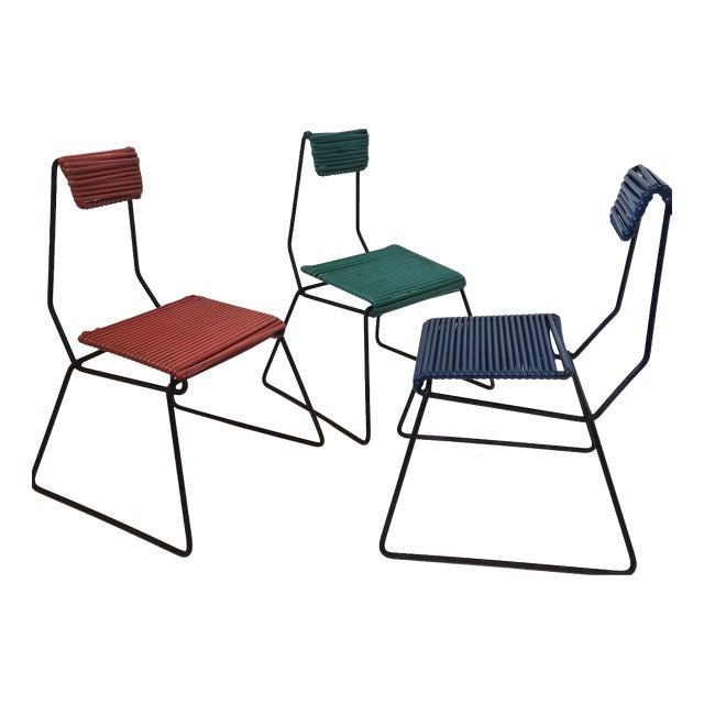 Vintage Metal and Plastic Scoubidou Chairs, 1950s, Set of 3 For Sale