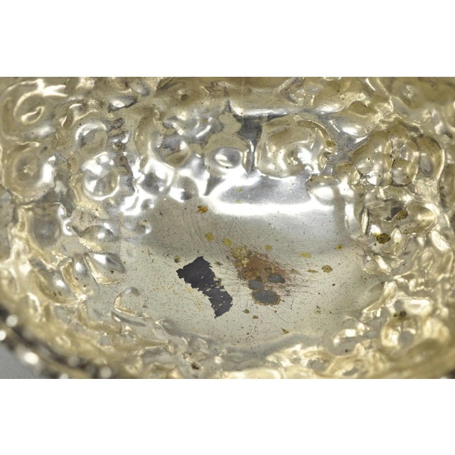 Antique Victorian Japanese Silver Plated Rose Flower Repousse Nut Bowl Dish For Sale - Image 11 of 16
