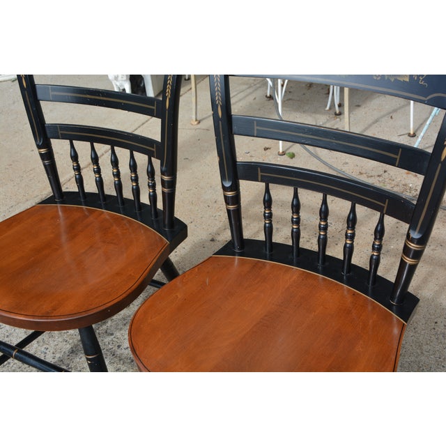 Black Pair of Mid 20th Century Hitchcock Black W/ Brown Seat Gold Stenciled Fruits Harvest Dining Chairs For Sale - Image 8 of 15