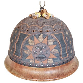 Mid-Century Boho Pottery Swag Pendant Lamp For Sale