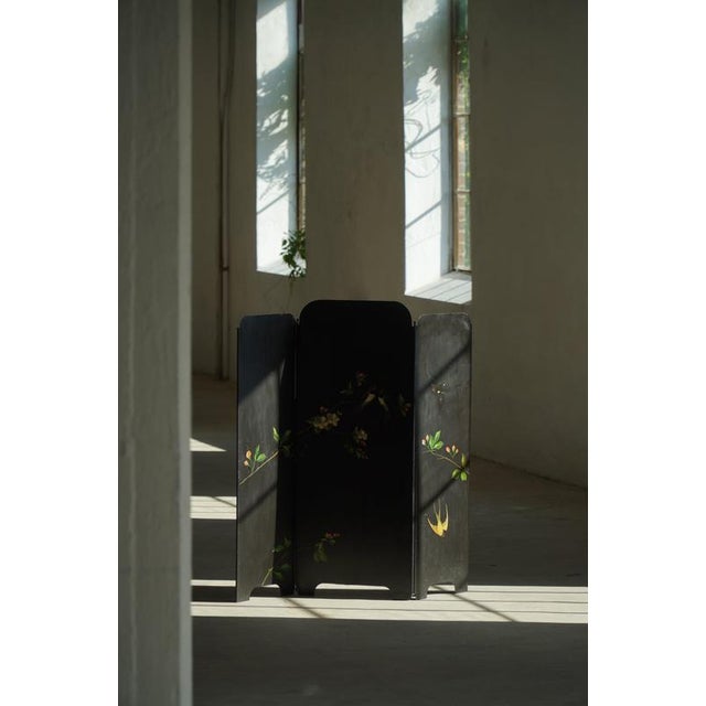Hand-Painted Iron Folding Screen with Birds and Flowers, 1950s For Sale - Image 13 of 16