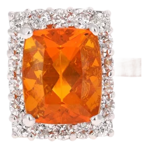 4.24 Carat Fire Opal Diamond Cocktail 14 Karat White Gold Ring, Size 7.5