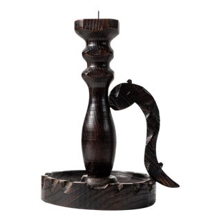 Vintage Italian Brutalist Handcarved Dark Wood Candleholder, 1960s For Sale
