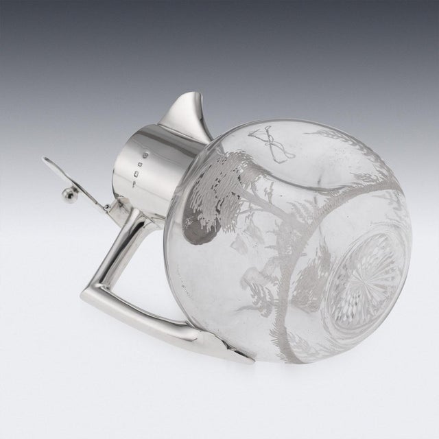 Antique English Silver and Etched Glass Claret Jug, 1897 For Sale - Image 9 of 18