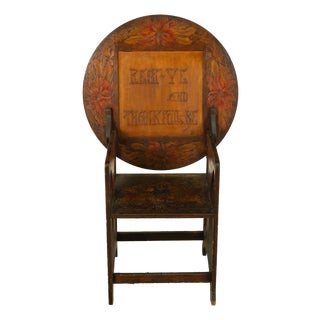 Antique Folk Art Poker Work Arts & Crafts Monks Bench Table Chair New York 1900 For Sale