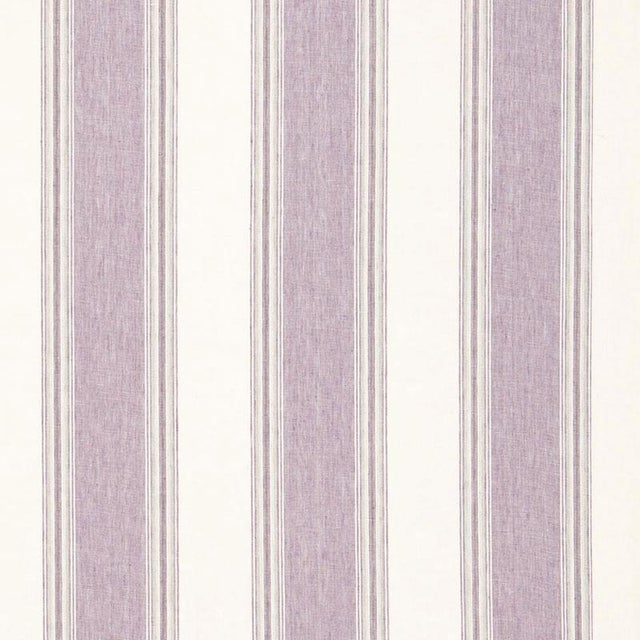 Sample - Schumacher Savannah Linen Stripe Fabric in Lavender For Sale