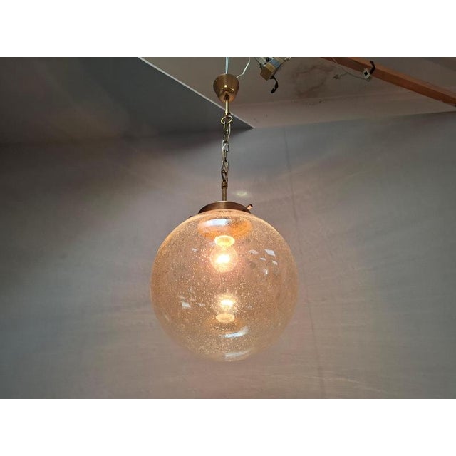 1960s Mid-Century Modern Pendant Light in Brass and Smoked Bubble Glass by Kamenický Šenov, 1960s For Sale - Image 5 of 18