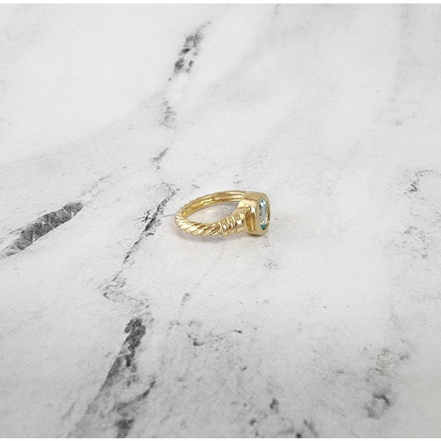 Oval Blue Topaz Solitaire Ring 14k Yellow Gold, Size 8 For Sale - Image 4 of 5