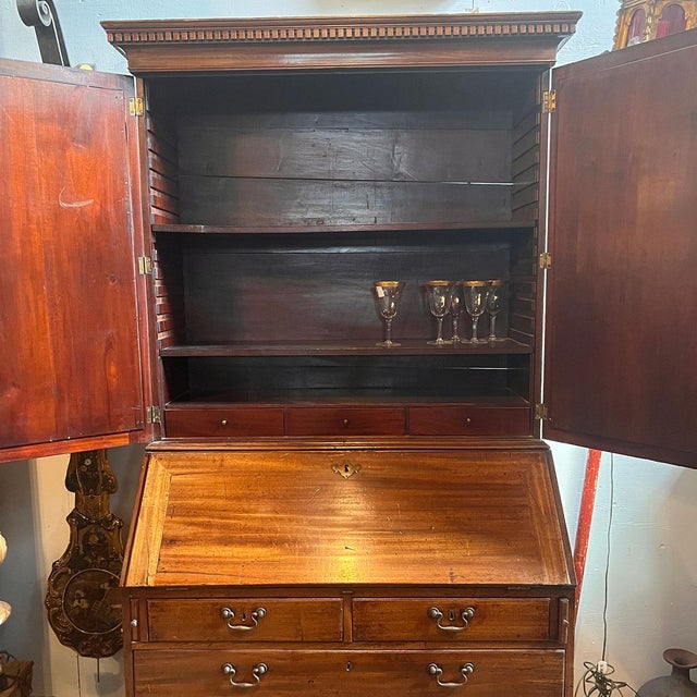 English English George II Mahogany Mirrored Bureau Cabinet (Secretary Bookcase) For Sale - Image 3 of 16