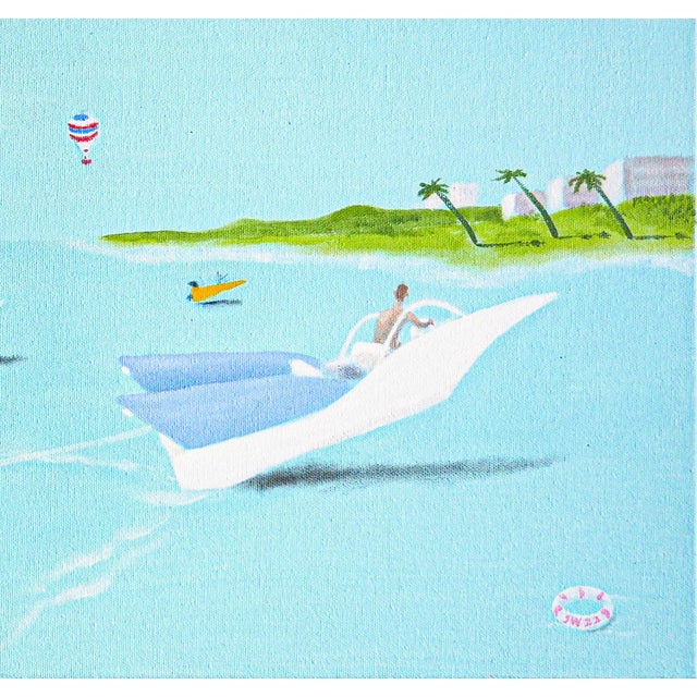 Blue Scott Woodard "Regatta of Sorts" Pastel Blue and Pink Abstract Contemporary Landscape Painting, 2022 For Sale - Image 8 of 11