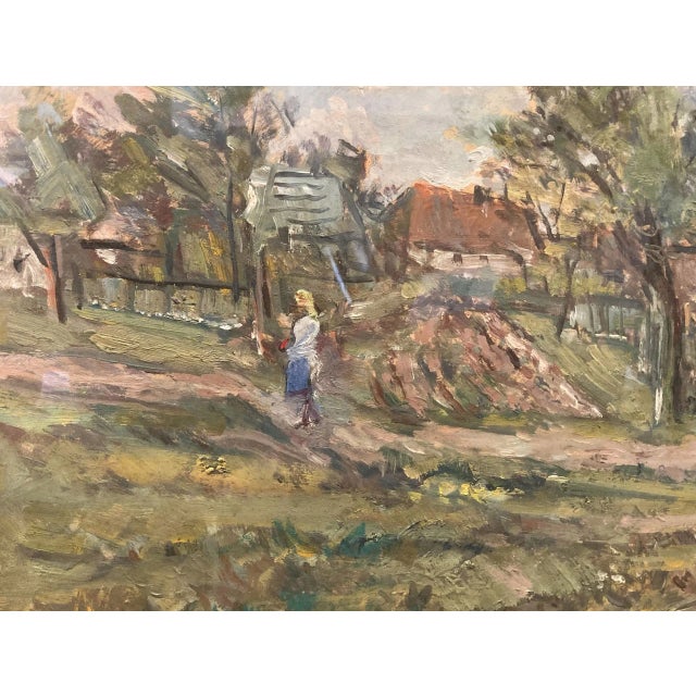 Rustic European Girl on Village Road, Impressionist Painting From Czechoslovakia, Jiri Karlinsky For Sale - Image 3 of 7