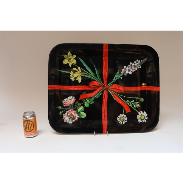 Large Vintage Lacquered Metal Litho Ribbon and Floral Tray by Piero Fornasetti For Sale In New York - Image 6 of 18