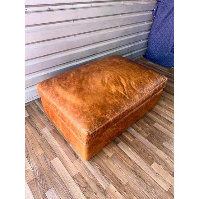 Restoration Hardware Restoration Hardware English Classic Leather Ottoman For Sale - Image 4 of 8