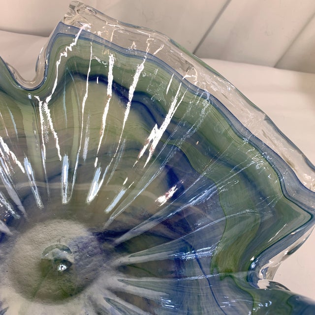 Glass Blue and Green Vintage Murano Art Glass Centerpiece Bowl For Sale - Image 7 of 9